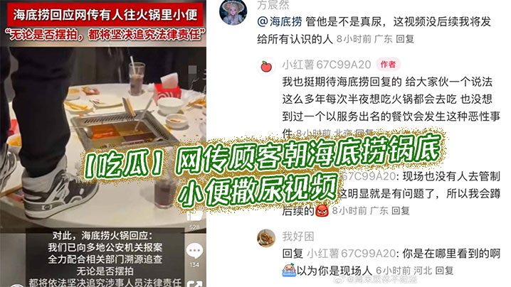 【吃瓜】网传顾客朝，海底捞锅底小便撒尿视频封面图