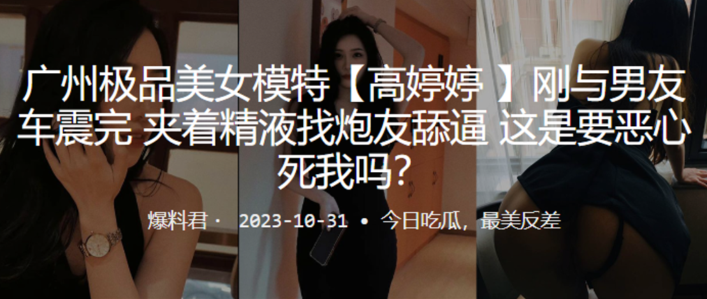 广州极品美女模特高婷婷刚与男友车震完夹着精液找炮友舔逼封面图