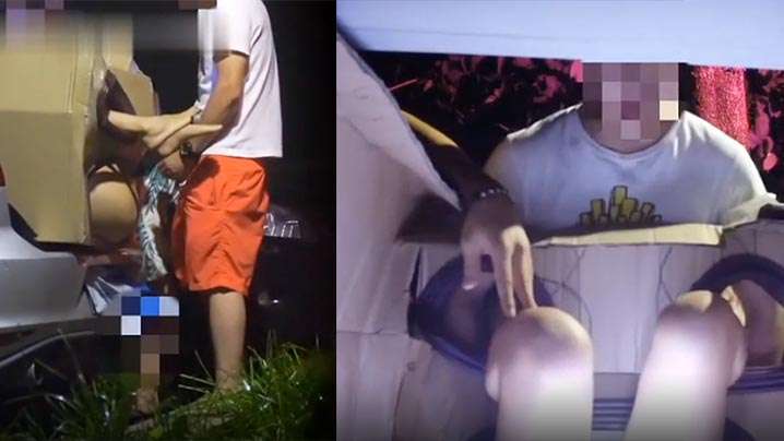 重磅推荐外站大神三更半夜系列_满足变态老公的要求将老婆装箱子里野外放置_邀请路人随便玩封面图