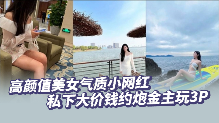 高颜值美女气质小网红私下大价钱约炮金主玩3P大哥肏的太生猛了把套子都干漏了封面图